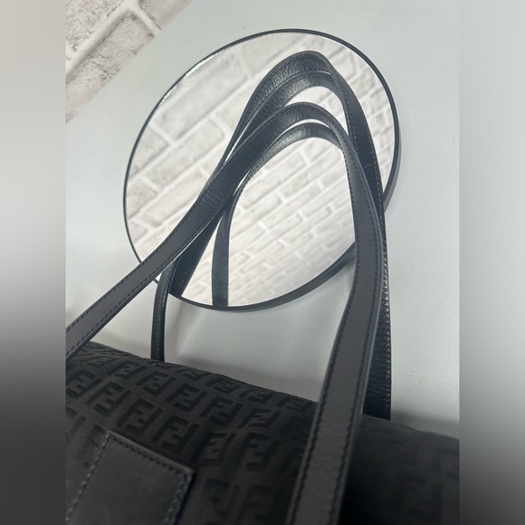 Fendi Zucchino Baguette Shoulder Bag Black Canvas Snap Close Front - Picture 10 of 13